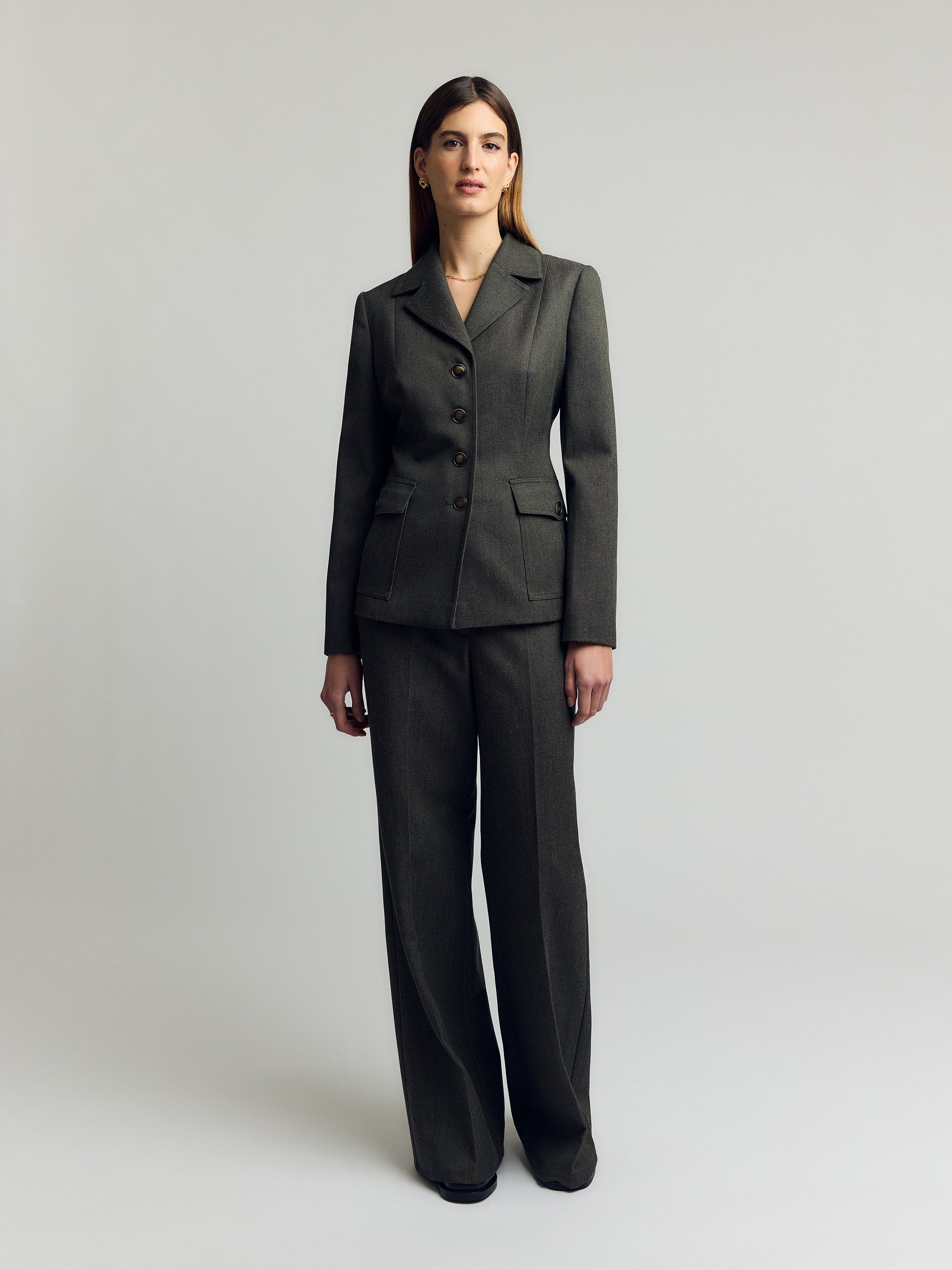 Gisella housut – tummanvihreä, korkeavyötäröiset, suorat lahkeet