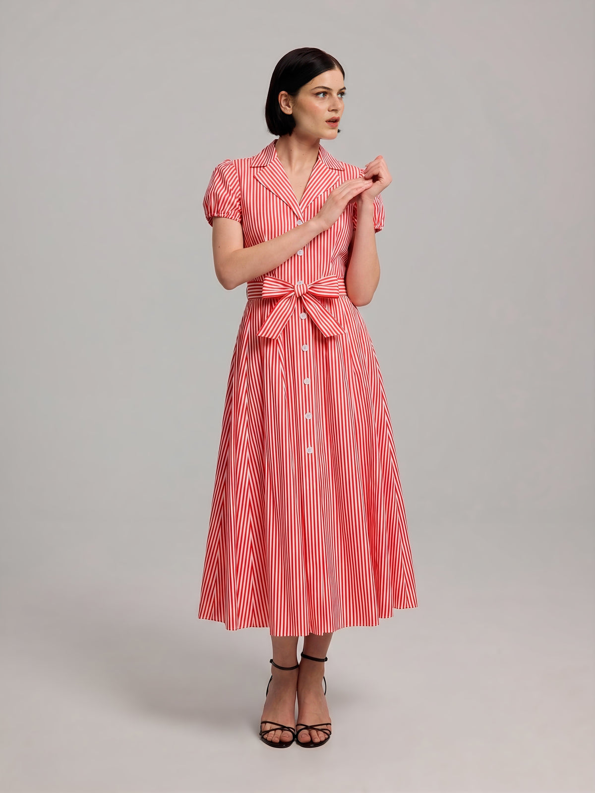 Shane Red Stripe Shirt Dress with Subtle Puff Sleeves – Andiata
